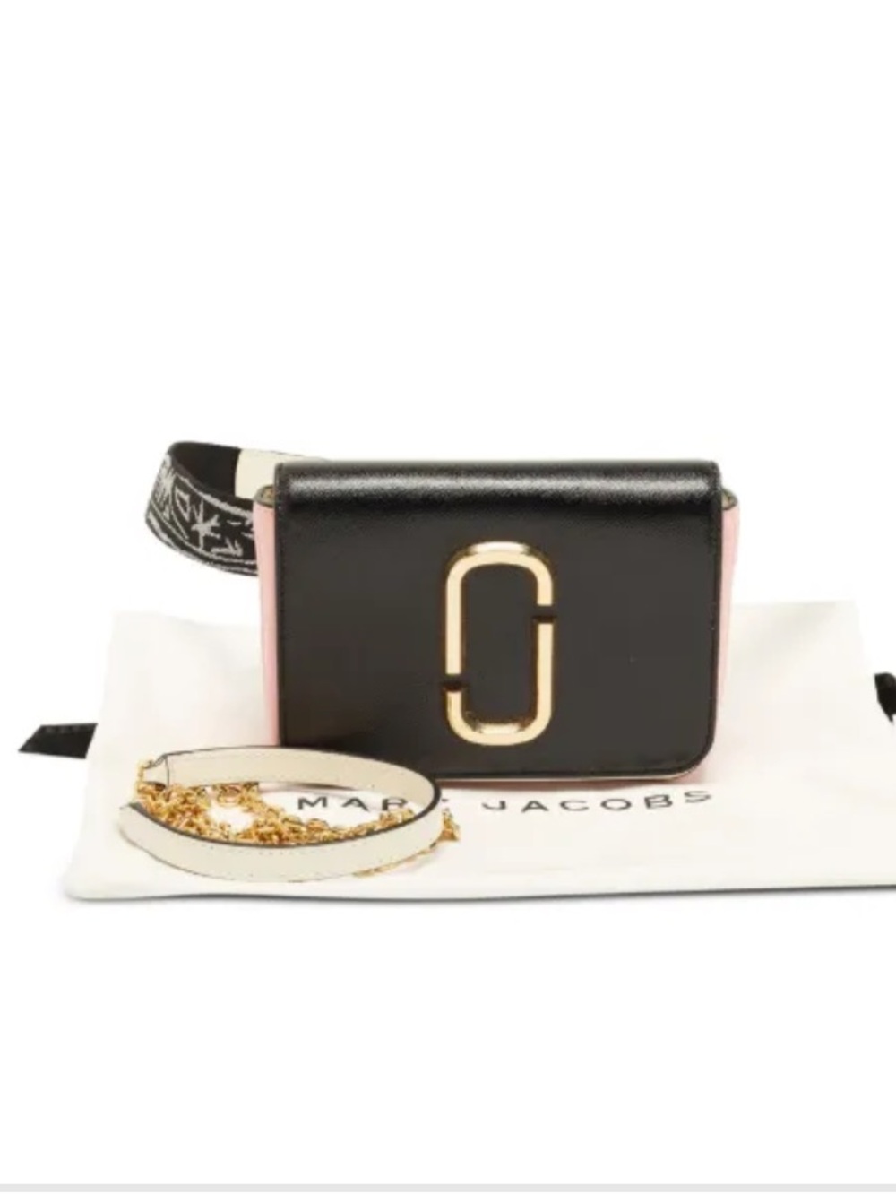 Marc Jacobs Hip Shot Belt Bag Black and Pink Leather Logo Crossbody Vintage